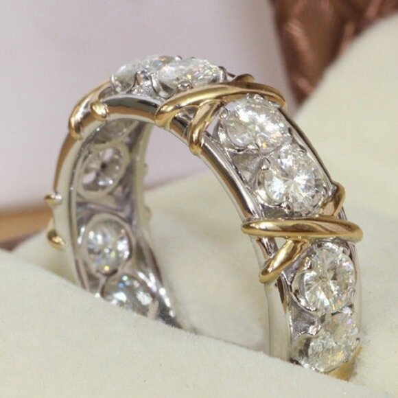 3/$35 Dazzling Two Tone Gold and Silver Alloy Ring Cubic Zirconia Diamond - Picture 6 of 7